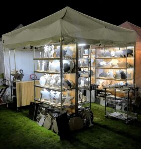 Our booth at a festival in the evening.